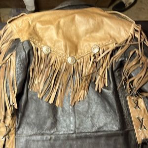 Men’s Leather Fringe Jacket. Black with Brown Accents